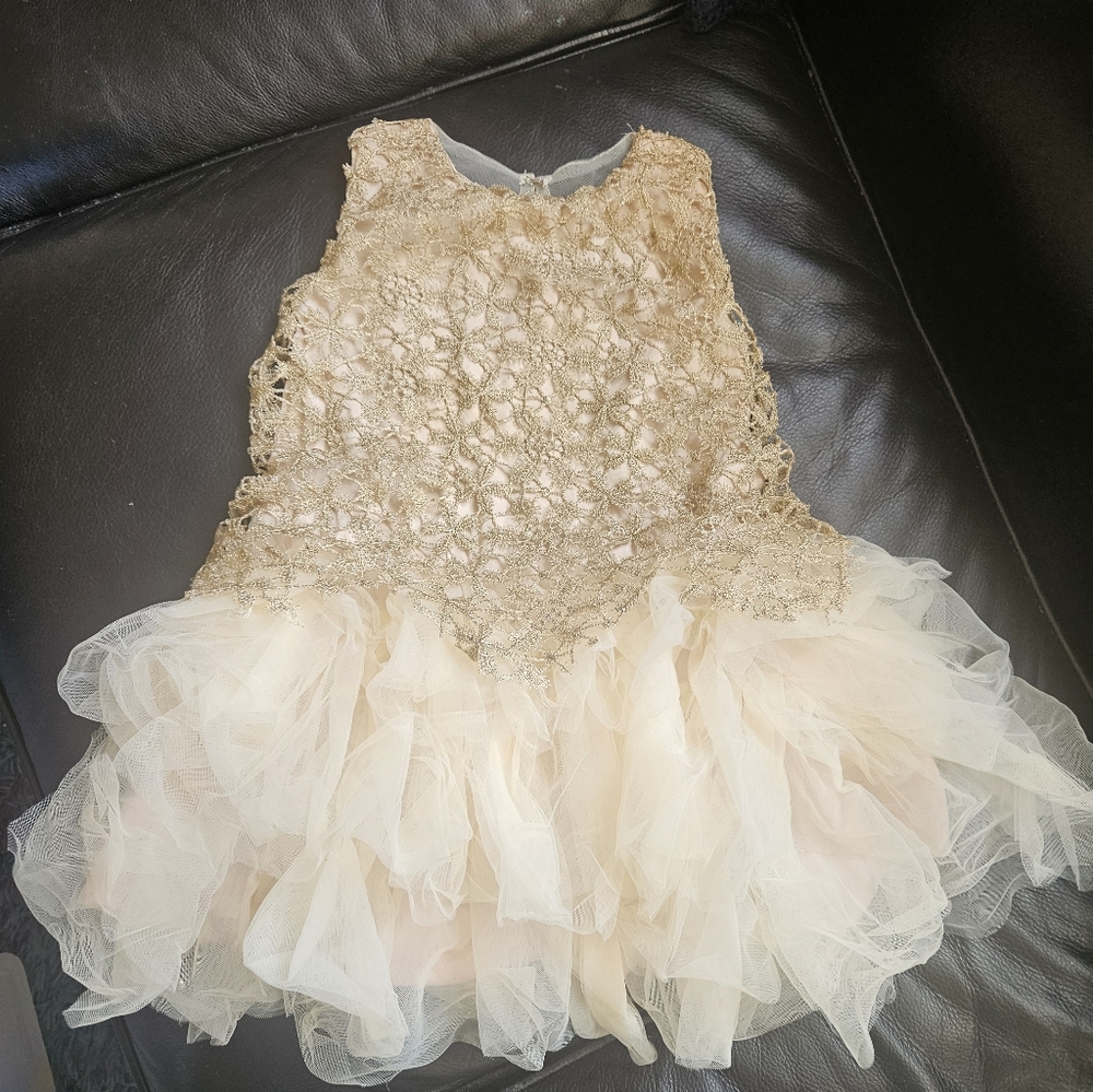 Trish Scully Elegant Gold And Cream Girls Dress